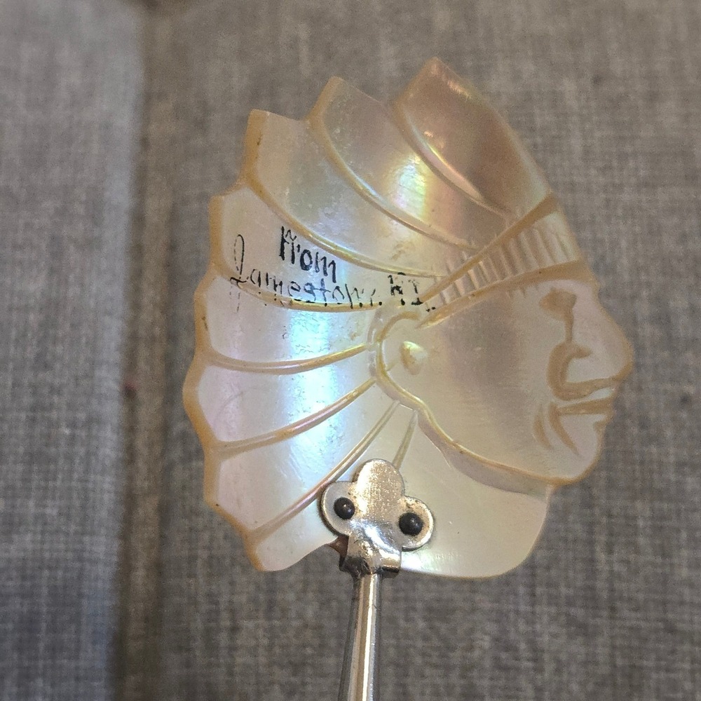 VTG Mother of Pearl Salt Spoon Jamestown RI Indian Chief 7" Victorian 1890s 19th - Picture 3 of 9